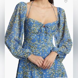 ASTR the Label Blue Floral Mini Dress Sz xS – Long  Puff Sleeve milk maid